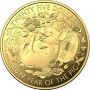 Australia Twenty Five Dollars Year of the Pig (Gold Lunar Series II) 2019 Proof 2019 YEAR OF THE PIG TWENTY FIVE DOLLARS 1/4 OZ 9999 AU coin reverse Australia Twenty Five Dollars Year of the Pig (Gold Lunar Series II) 2019 Proof 2019 YEAR OF THE PIG TWENTY FIVE DOLLARS 1/4 OZ 9999 AU coin reverse