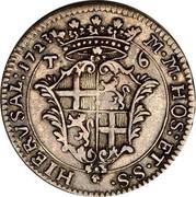 Malta VI Tari Antonio Manoel de Vilhena 1723 KM# 179 HIERVSAL:1723 M∙M∙HOS:ET∙S∙S∙ T∙ 6 coin reverse Malta VI Tari Antonio Manoel de Vilhena 1723 KM# 179 HIERVSAL:1723 M∙M∙HOS:ET∙S∙S∙ T∙ 6 coin reverse