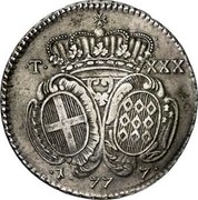 Malta XXX Tari Emmanuel de Rohan 1777 KM# 308 ∙T∙ ∙XXX∙ ∙1 77 7∙ coin reverse Malta XXX Tari Emmanuel de Rohan 1777 KM# 308 ∙T∙ ∙XXX∙ ∙1 77 7∙ coin reverse