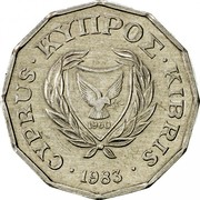 Cyprus 1/2 Cent 1983 KM# 52 Reform Coinage CYPRUS ∙ ΚΥΠPΟΣ ∙ KIBRIS 1960 ∙ 1983 ∙ coin obverse