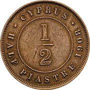 Cyprus 1/2 Piastre Edward VII 1908 KM# 11 ∙ CYPRUS ∙ 1/2 HALF PIASTRE 1908 coin reverse Cyprus 1/2 Piastre Edward VII 1908 KM# 11 ∙ CYPRUS ∙ 1/2 HALF PIASTRE 1908 coin reverse