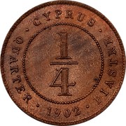Cyprus 1/4 Piastre Edward VII 1902 KM# 8 ∙ CYPRUS ∙ 1/4 QUARTER ∙ 1905 ∙ PIASTRE coin reverse
