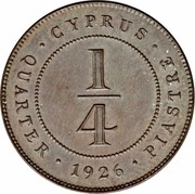 Cyprus 1/4 Piastre George V 1926 KM# 16 ∙ CYPRUS ∙ 1/4 QUARTER ∙ 1926 ∙ PIASTRE coin reverse