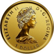 Canada 1 Dollar 40th Anniversary of the Gold Maple Leaf 2019 ELIZABETH II D G REGINA 1 DOLLAR coin obverse Canada 1 Dollar 40th Anniversary of the Gold Maple Leaf 2019 ELIZABETH II D G REGINA 1 DOLLAR coin obverse