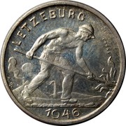 Luxembourg 1 F Charlotte 1946 (fr) Essai - Rare KM# E47 1F. A.B. coin obverse Luxembourg 1 F Charlotte 1946 (fr) Essai - Rare KM# E47 1F. A.B. coin obverse