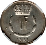 Luxembourg 1 F Jean Grand-Duc 1965 (fr) Essai KM# E77 1 F ESSAI 1965 coin reverse Luxembourg 1 F Jean Grand-Duc 1965 (fr) Essai KM# E77 1 F ESSAI 1965 coin reverse