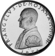 Malta 1 Scvdo (Angelo) X# 58 FR•ANGELVS•DE•MOJANA•M•M•H•H• J. P. 1974 coin obverse Malta 1 Scvdo (Angelo) X# 58 FR•ANGELVS•DE•MOJANA•M•M•H•H• J. P. 1974 coin obverse
