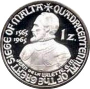 Malta 1 z. 400th Anniversary of Great Siege 1965 Proof X# 404 QUADR'CENTENNIAL OF THE GREAT SIEGE OF MALTA 1565 1965 1 Z. coin obverse Malta 1 z. 400th Anniversary of Great Siege 1965 Proof X# 404 QUADR'CENTENNIAL OF THE GREAT SIEGE OF MALTA 1565 1965 1 Z. coin obverse
