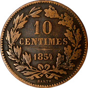 Luxembourg 10 Centimes 1854 (u) KM# 23.1 Standard Coinage Resumed GRAND DUCHE DE LUXEMBOURG coin reverse Luxembourg 10 Centimes 1854 (u) KM# 23.1 Standard Coinage Resumed GRAND DUCHE DE LUXEMBOURG coin reverse