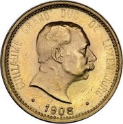 Luxembourg 10 Centimes Guillaume IV 1908 Pattern strike - Rare KM# E24 GUILLAUME GRAND DUC DE LUXEMBOURG • 1908 • coin obverse Luxembourg 10 Centimes Guillaume IV 1908 Pattern strike - Rare KM# E24 GUILLAUME GRAND DUC DE LUXEMBOURG • 1908 • coin obverse