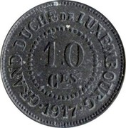 Luxembourg 10 Ces LL crossed 1917  10 CES GRAND DUCHÉ DE LUXEMBOURG •1917• coin reverse Luxembourg 10 Ces LL crossed 1917  10 CES GRAND DUCHÉ DE LUXEMBOURG •1917• coin reverse