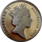 Australia 10 Dollars Numbat. Piedfort 1995 Proof KM# 296a ELIZABETH II AUSTRALIA 1995 RDM coin obverse Australia 10 Dollars Numbat. Piedfort 1995 Proof KM# 296a ELIZABETH II AUSTRALIA 1995 RDM coin obverse