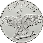 Australia 10 Dollars Sulpher-crested cockatoo. Piedfort 1990 Proof KM# P2 10 DOLLARS coin reverse Australia 10 Dollars Sulpher-crested cockatoo. Piedfort 1990 Proof KM# P2 10 DOLLARS coin reverse