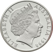 Australia 10 Dollars Wombat. Piedfort 1998 Proof KM# 397a ELIZABETH II AUSTRALIA 1998 IRB coin obverse Australia 10 Dollars Wombat. Piedfort 1998 Proof KM# 397a ELIZABETH II AUSTRALIA 1998 IRB coin obverse