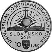 Slovakia 10 Euro 100th anniversary of Comenius University in Bratislava 2019 JURIDICA PHILOSOPHICA MEDICA UNIVERZITA KOMENSKÉHO V BRATISLAVE 1919 coin reverse Slovakia 10 Euro 100th anniversary of Comenius University in Bratislava 2019 JURIDICA PHILOSOPHICA MEDICA UNIVERZITA KOMENSKÉHO V BRATISLAVE 1919 coin reverse