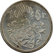 Luxembourg 10 Francs Charlotte 1929 KM# 39 10 FR. coin reverse Luxembourg 10 Francs Charlotte 1929 KM# 39 10 FR. coin reverse