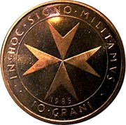 Malta 10 Grani Angelo 1985 1985 proof X# 108 IN∙HOC∙SIGNO∙MILITAMVS 1985 ∙ 10∙GRANI ∙ coin reverse