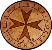 Malta 10 Grani Angelo 1988 1988 Proof X# 130 SVB∙HOC∙SIGNO∙MILITAMVS 1988 coin obverse Malta 10 Grani Angelo 1988 1988 Proof X# 130 SVB∙HOC∙SIGNO∙MILITAMVS 1988 coin obverse
