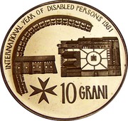 Malta 10 Grani Angelo (IYDP) 1981 Proof X# 85 INTERNATIONAL YEAR OF DISABLED PERSONS 1981 10 GRANI coin reverse