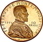Malta 10 Grani Angelo (Lepanto) 1971 Proof X# 46 FR∙PETRVS.DE∙MONTE∙M∙HOSP∙HIER 1971 10 GRANI coin obverse