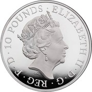 UK 10 Pounds Yale of Beaufort 2019 Proof ELIZABETH II • D • G • REG • F • D • 10 POUNDS • coin obverse UK 10 Pounds Yale of Beaufort 2019 Proof ELIZABETH II • D • G • REG • F • D • 10 POUNDS • coin obverse