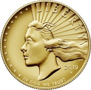 USA $100 American Liberty 2019 W LIBERTY 2019 W IN GOD WE TRUST coin obverse USA $100 American Liberty 2019 W LIBERTY 2019 W IN GOD WE TRUST coin obverse