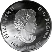 Canada 100 Dollars Brown Bear 2019 ELIZABETH II D • G • REGINA 100 DOLLARS coin obverse Canada 100 Dollars Brown Bear 2019 ELIZABETH II D • G • REGINA 100 DOLLARS coin obverse