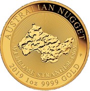 Australia 100 Dollars Nugget - Welcome Stranger 1869 2019 P BU AUSTRALIAN NUGGET 2019 1OZ 9999 GOLD WELCOME STRANGER 1869 coin reverse Australia 100 Dollars Nugget - Welcome Stranger 1869 2019 P BU AUSTRALIAN NUGGET 2019 1OZ 9999 GOLD WELCOME STRANGER 1869 coin reverse