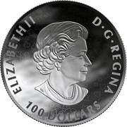 Canada 100 Dollars Wolves 2019 ELIZABETH II D • G • REGINA 100 DOLLARS coin obverse Canada 100 Dollars Wolves 2019 ELIZABETH II D • G • REGINA 100 DOLLARS coin obverse