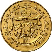 Luxembourg 100 F Grand-Duche de Luxembourg 1964 Essai KM# E76 GRAND-DUCHE DE LUXEMBOURG 1964 100 F NJL coin reverse Luxembourg 100 F Grand-Duche de Luxembourg 1964 Essai KM# E76 GRAND-DUCHE DE LUXEMBOURG 1964 100 F NJL coin reverse