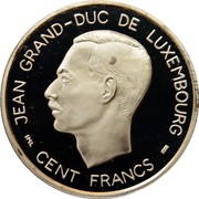 Luxembourg 100 Francs 50th Anniversary - United Nations 1995 (qp) Proof KM# 70 JEAN GRAND-DUC DE LUXEMBOURG CENT FRANCS IML coin obverse Luxembourg 100 Francs 50th Anniversary - United Nations 1995 (qp) Proof KM# 70 JEAN GRAND-DUC DE LUXEMBOURG CENT FRANCS IML coin obverse