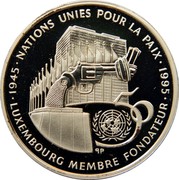 Luxembourg 100 Francs 50th Anniversary - United Nations 1995 (qp) Proof KM# 70 1945 NATIONS UNIES POUR LA PAIX 1995 QP coin reverse Luxembourg 100 Francs 50th Anniversary - United Nations 1995 (qp) Proof KM# 70 1945 NATIONS UNIES POUR LA PAIX 1995 QP coin reverse
