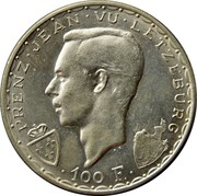 Luxembourg 100 Francs 600th Anniversary - John the Blind 1946 KM# 49 PRENZ JEAN VU LETZEBURG A.H. 100 F. coin obverse Luxembourg 100 Francs 600th Anniversary - John the Blind 1946 KM# 49 PRENZ JEAN VU LETZEBURG A.H. 100 F. coin obverse