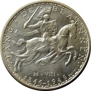 Luxembourg 100 Francs 600th Anniversary - John the Blind 1946 KM# 49 JANG DE BLANNEN SERVIAM 26-VIII- 1346 - 1946 BONNETAIN coin reverse Luxembourg 100 Francs 600th Anniversary - John the Blind 1946 KM# 49 JANG DE BLANNEN SERVIAM 26-VIII- 1346 - 1946 BONNETAIN coin reverse