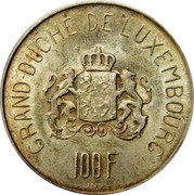 Luxembourg 100 Francs Charlotte 1963 KM# 52 GRAND DUCHE DE LUXEMBOURG 100 F JNI coin reverse Luxembourg 100 Francs Charlotte 1963 KM# 52 GRAND DUCHE DE LUXEMBOURG 100 F JNI coin reverse