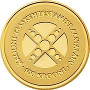 Estonia 100 Krooni Kroon 10 years 2002 KM# 39 KROONI TAASKEHTESTAMISE AASTAPÄEV • 100 KROONI • coin reverse Estonia 100 Krooni Kroon 10 years 2002 KM# 39 KROONI TAASKEHTESTAMISE AASTAPÄEV • 100 KROONI • coin reverse
