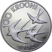 Estonia 100 Krooni Monetary Reform 1992 Proof KM# 27 100 KROONI 1992 RM coin reverse Estonia 100 Krooni Monetary Reform 1992 Proof KM# 27 100 KROONI 1992 RM coin reverse