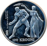 Estonia 100 Krooni Olympics 1996 KM# 31 AASTAT OLUMPIAMANGE 100 100 KROONI coin reverse Estonia 100 Krooni Olympics 1996 KM# 31 AASTAT OLUMPIAMANGE 100 100 KROONI coin reverse