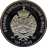 Malta 100 Liras Football 2003 SOVRANO OSPEDALIERO ORDINE DI MALTA KNIGHTS OF MALTA 2003 100 LIRAS O.S.J. coin obverse Malta 100 Liras Football 2003 SOVRANO OSPEDALIERO ORDINE DI MALTA KNIGHTS OF MALTA 2003 100 LIRAS O.S.J. coin obverse