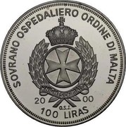 Malta 100 Liras Marine Life 2000 Proof, colourized X# 303 SOVRANO OSPEDALIERO ORDINE DI MALTA KNIGHTS OF MALTA 2000 100 LIRAS O.S.J. coin obverse Malta 100 Liras Marine Life 2000 Proof, colourized X# 303 SOVRANO OSPEDALIERO ORDINE DI MALTA KNIGHTS OF MALTA 2000 100 LIRAS O.S.J. coin obverse