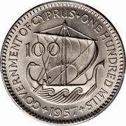 Cyprus 100 Mils Elizabeth II 1957 KM# 37 GOVERNMENT OF CYPRUS + ONE HUNDRED MILS +1957+ coin reverse Cyprus 100 Mils Elizabeth II 1957 KM# 37 GOVERNMENT OF CYPRUS + ONE HUNDRED MILS +1957+ coin reverse