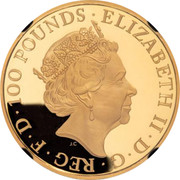 UK 100 Pounds Great Britain Two Dragons 2018 Proof 100 POUNDS ELIZABETH II D.G. REG. F.D. coin obverse UK 100 Pounds Great Britain Two Dragons 2018 Proof 100 POUNDS ELIZABETH II D.G. REG. F.D. coin obverse