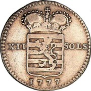 Luxembourg 12 Sols Maria Theresa 1777 (b) KM# 9 XII SOLS 1777 coin reverse Luxembourg 12 Sols Maria Theresa 1777 (b) KM# 9 XII SOLS 1777 coin reverse