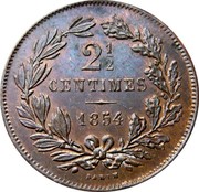 Luxembourg 2-1/2 Centimes 1854 (u) KM# 21 Standard Coinage Resumed GRAND ~ DUCHÉ DU LUXEMBOURG coin reverse Luxembourg 2-1/2 Centimes 1854 (u) KM# 21 Standard Coinage Resumed GRAND ~ DUCHÉ DU LUXEMBOURG coin reverse