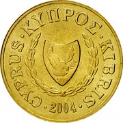 Cyprus 2 Cents Type 2 coat of arms 2004 KM# 54.3 CYPRUS ∙ ΚΥΠΡΟΣ ∙ KIBRIS 1960 ∙1991∙ coin obverse Cyprus 2 Cents Type 2 coat of arms 2004 KM# 54.3 CYPRUS ∙ ΚΥΠΡΟΣ ∙ KIBRIS 1960 ∙1991∙ coin obverse