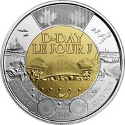 Canada 2 Dollars 75th anniversary of D-Day 2019 D-DAY / LE JOUR J REMEMBER 2019 SOUVENIR coin reverse Canada 2 Dollars 75th anniversary of D-Day 2019 D-DAY / LE JOUR J REMEMBER 2019 SOUVENIR coin reverse
