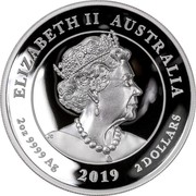 Australia 2 Dollars High Relief Double Dragon 2019 Proof ELIZABETH II AUSTRALIA 2 OZ 9999 AG 2 DOLLARS 2019 2OZ 9999 AG coin obverse Australia 2 Dollars High Relief Double Dragon 2019 Proof ELIZABETH II AUSTRALIA 2 OZ 9999 AG 2 DOLLARS 2019 2OZ 9999 AG coin obverse