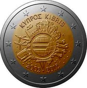 Cyprus 2 Euro 10 Years of Euro Banknotes and Coins 2012 KM# 97 ΚΥΠΡΟΣ KIBRIS A.H. € 2002 2012 coin obverse Cyprus 2 Euro 10 Years of Euro Banknotes and Coins 2012 KM# 97 ΚΥΠΡΟΣ KIBRIS A.H. € 2002 2012 coin obverse