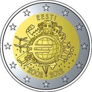 Estonia 2 Euro 10 Years of Euro Cash 2012 KM# 70 EESTI A.H. € 2002 2012 coin obverse Estonia 2 Euro 10 Years of Euro Cash 2012 KM# 70 EESTI A.H. € 2002 2012 coin obverse