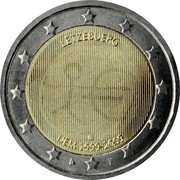 Luxembourg 2 Euro 10th Anniversary of the Economic Monetary Union 2009 Proof KM# 107 LËTZEBUERG € UEM 1999 - 2009 coin obverse Luxembourg 2 Euro 10th Anniversary of the Economic Monetary Union 2009 Proof KM# 107 LËTZEBUERG € UEM 1999 - 2009 coin obverse